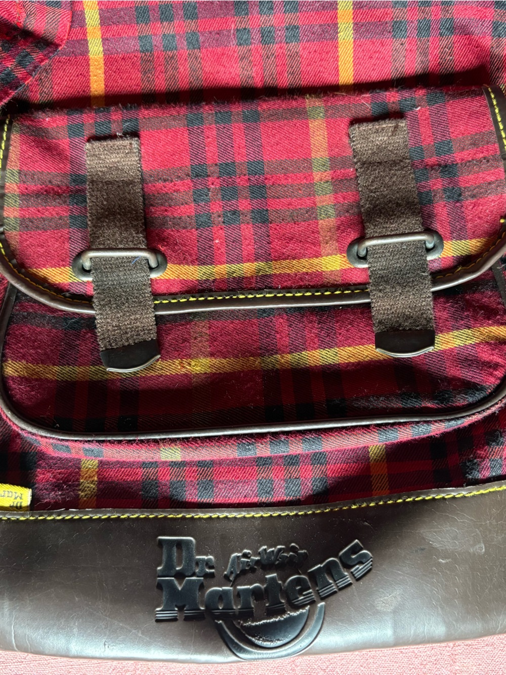 Vtg 90s Dr Martens Red Plaid Backpack- Red Yellow Brown Black- Grunge - Picture 8 of 14